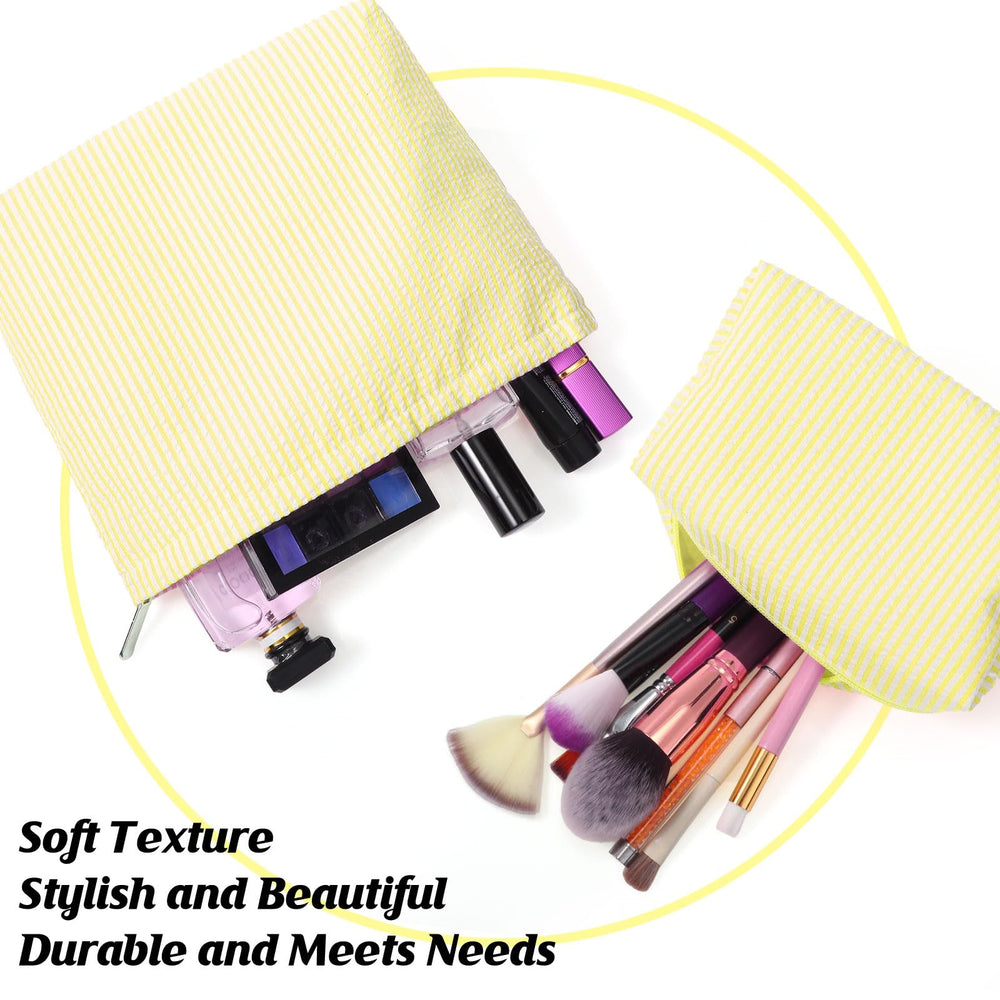 Huhumy travel toiletry bag yellow striped aesthetic fits daily essentials