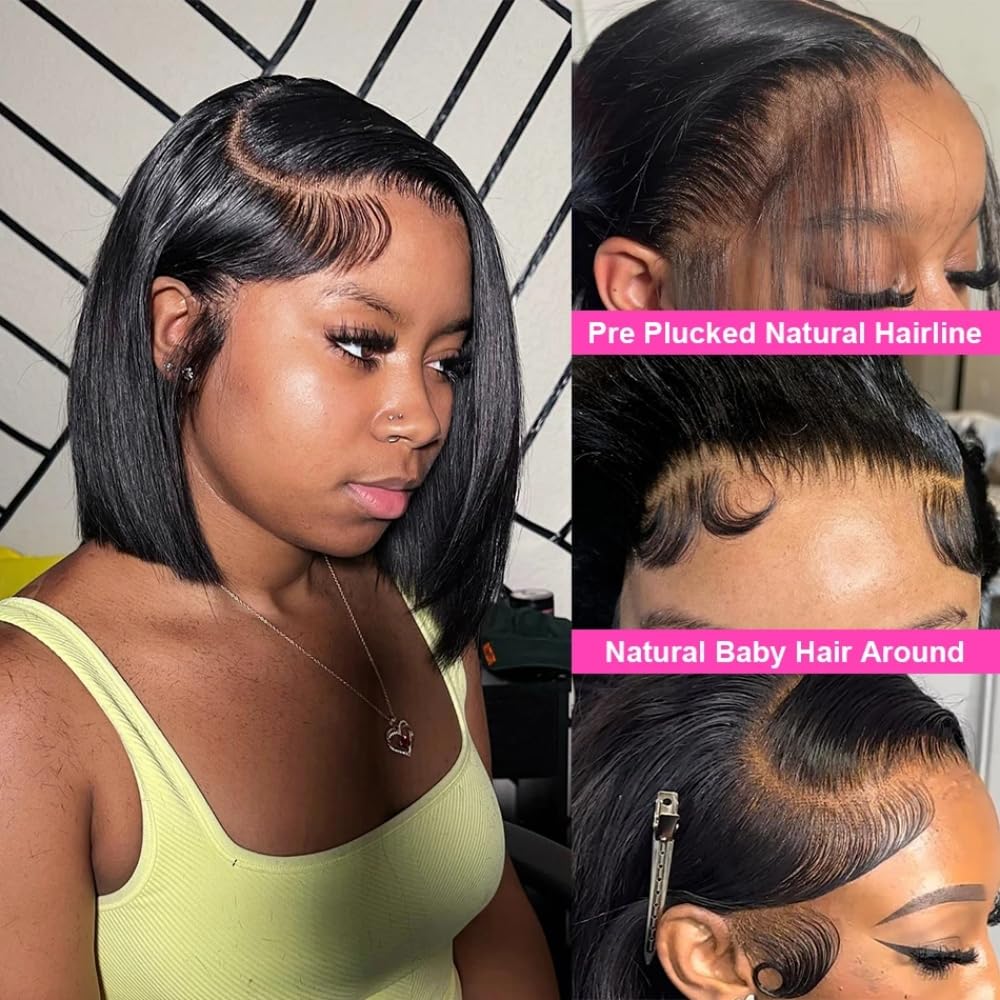 HUIDI Brazilian virgin hair bob lace detail showing authentic texture and shine