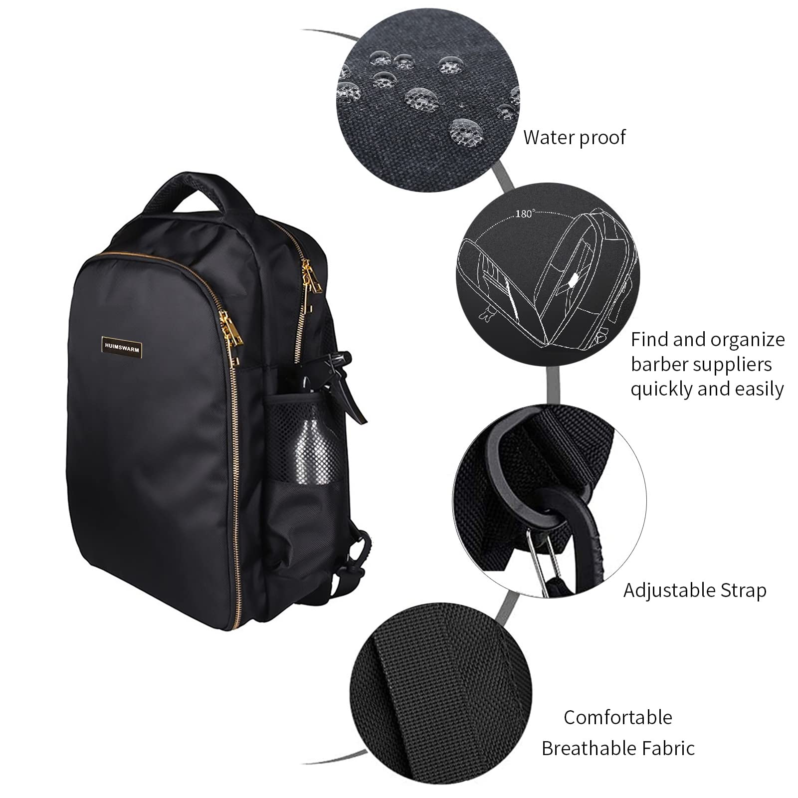 HUIMSWARM barber-clippers-backpack open-compartment reveals organized interior
