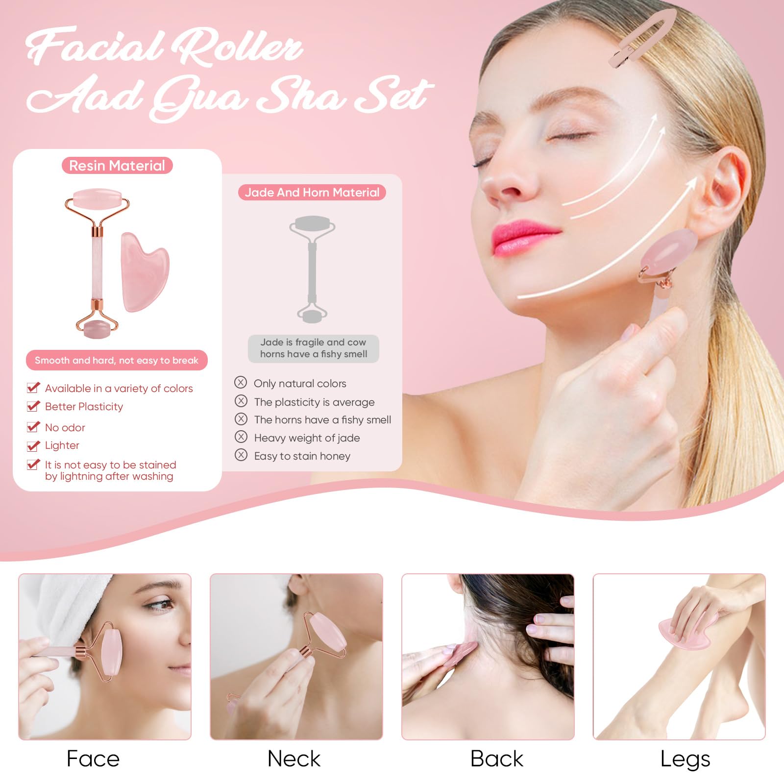 HUIMYUE roller gua sha set compact spa tools for at-home facial massage.