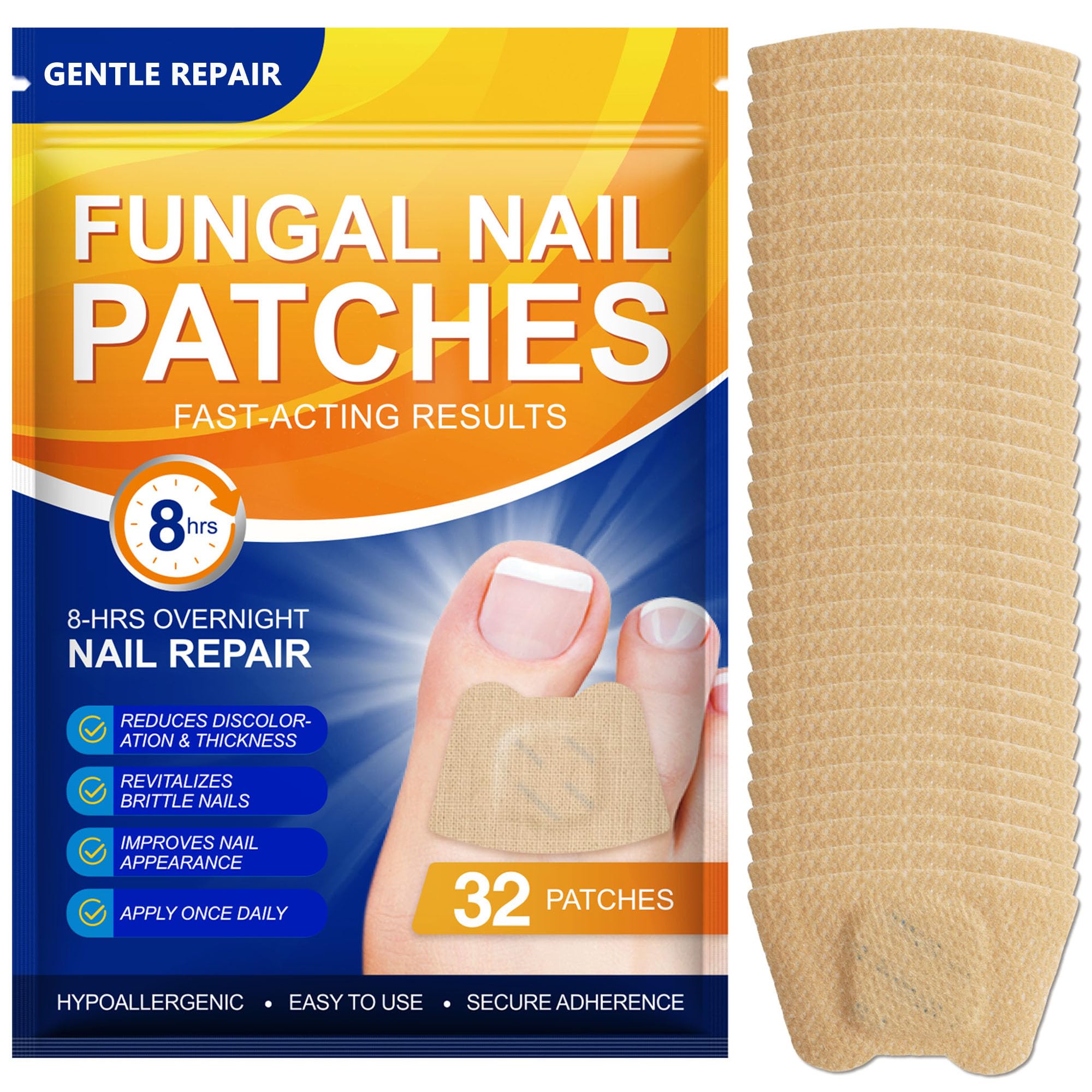 HuiPoLii nail patches 32-pack shown for easy nightly toenail care
