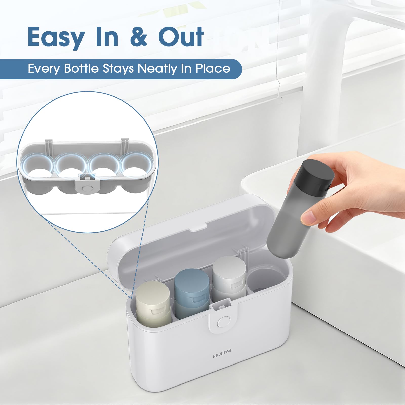 HUITAI travel bottles case transparent-bottles show remaining product clearly