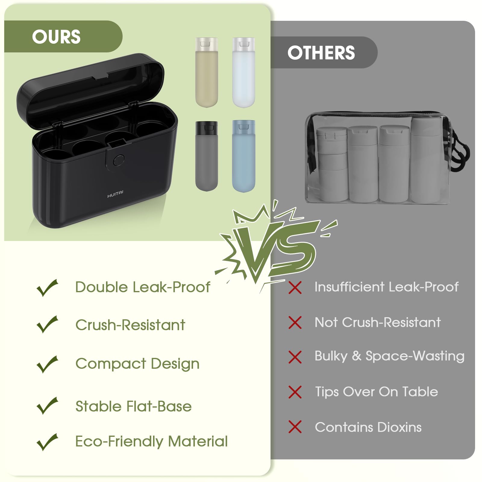 HUITAI wide-mouth bottles, easy filling and quick level checks