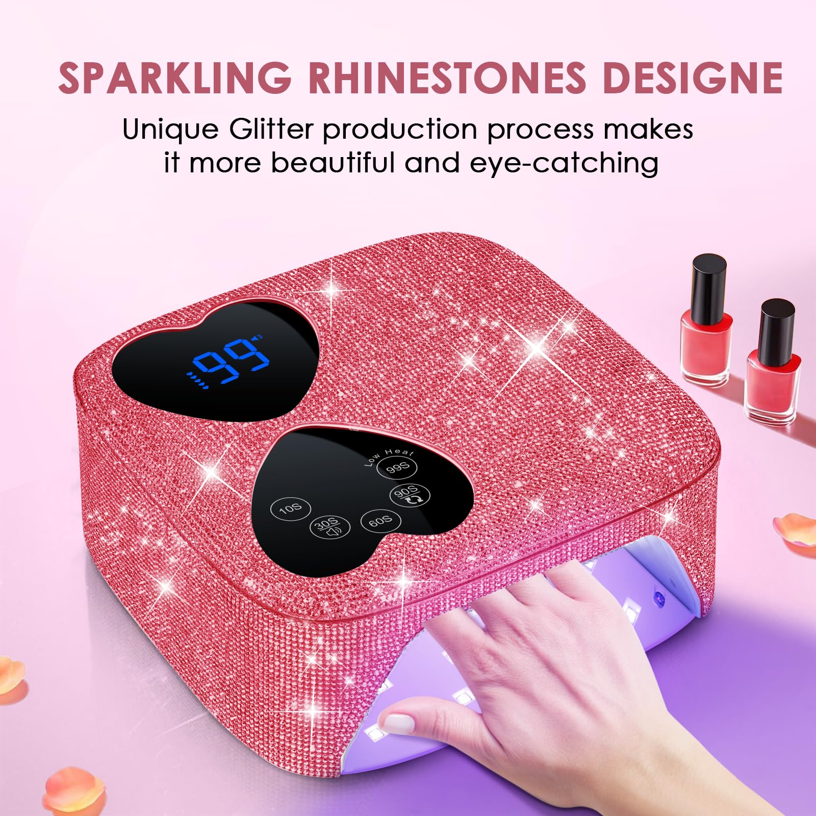 HUITINE cordless nail lamp with mirror base enables hands-free, even curing.