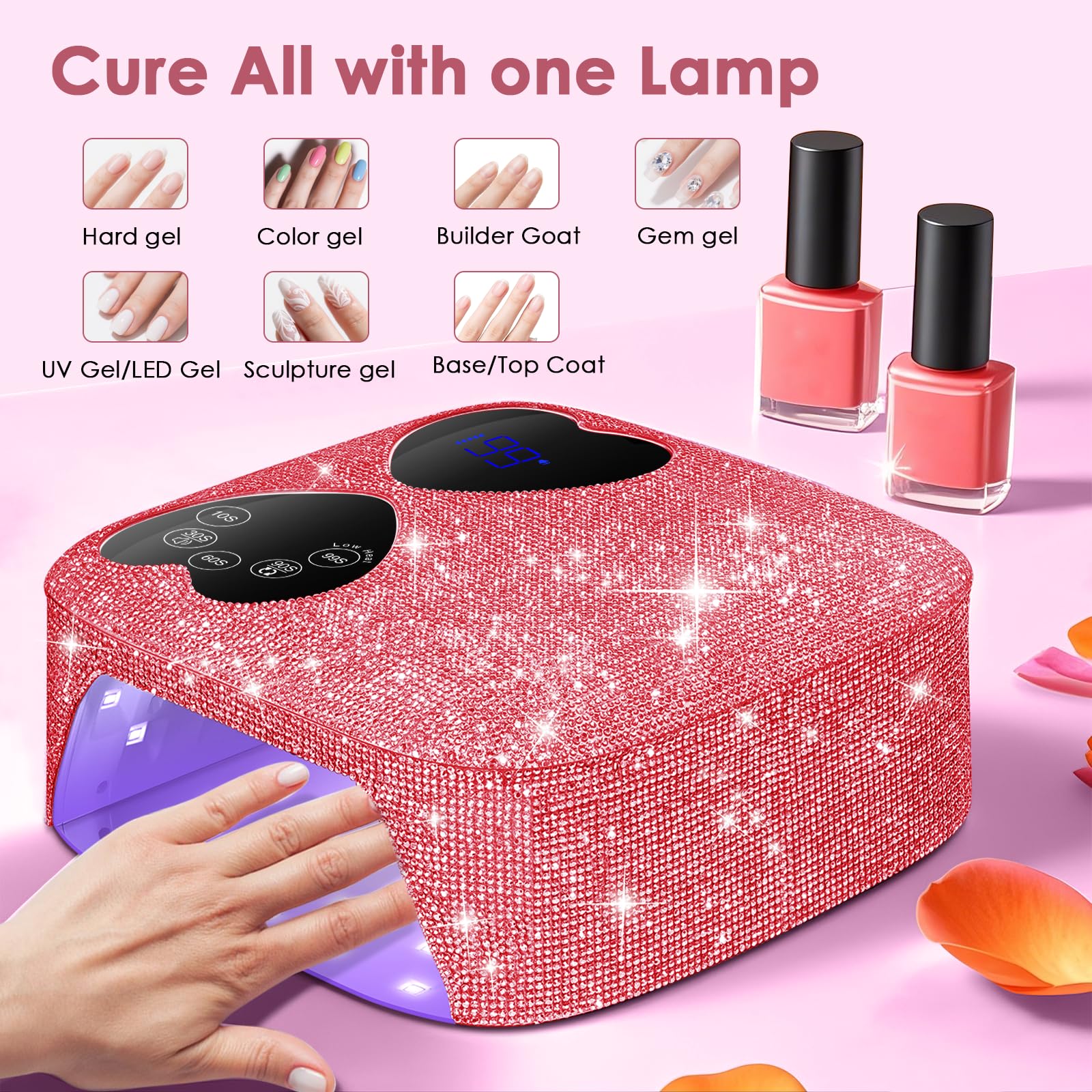 HUITINE pink diamond nail lamp for stylish salon-at-home use.
