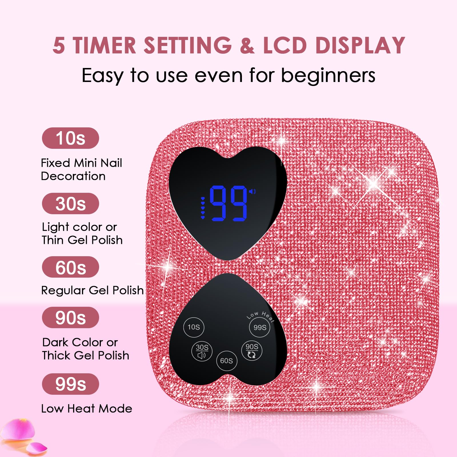 HUITINE smart heart display nail lamp for precise timer control.
