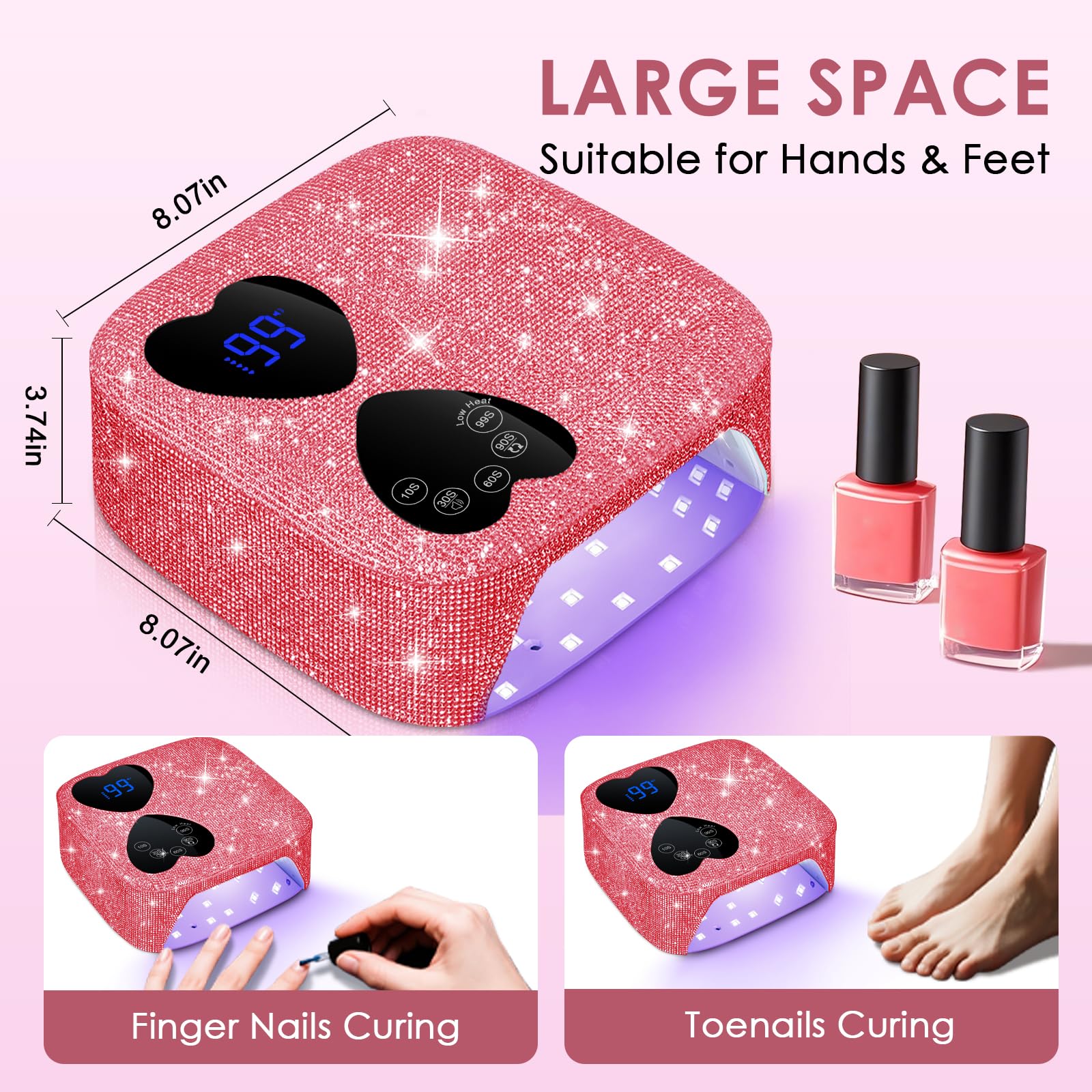 HUITINE spacious interior nail lamp accommodates fingers and toes.