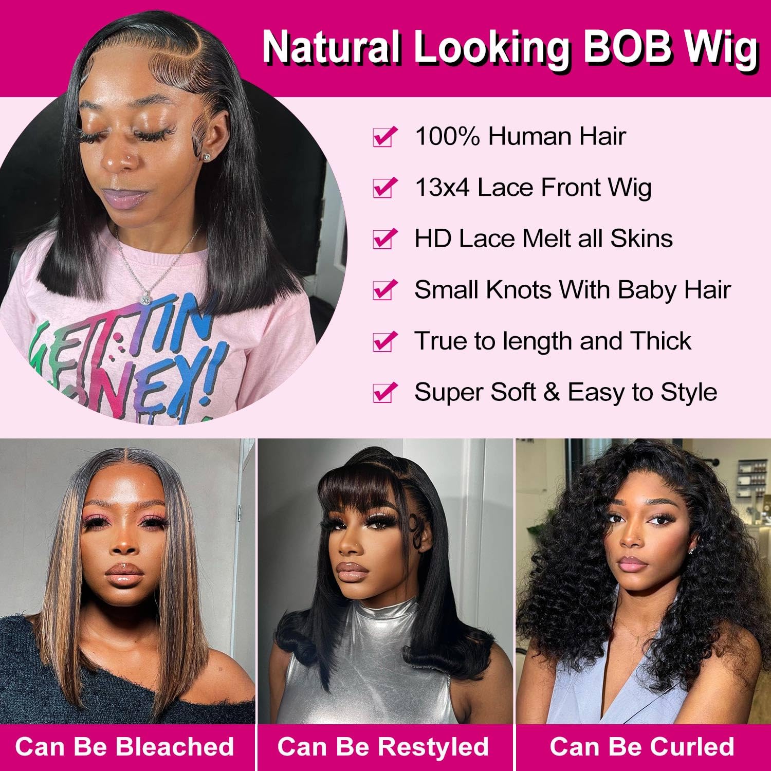HUIWANYAN Hihmarm Bob Wig dye-ready feature supports color changes