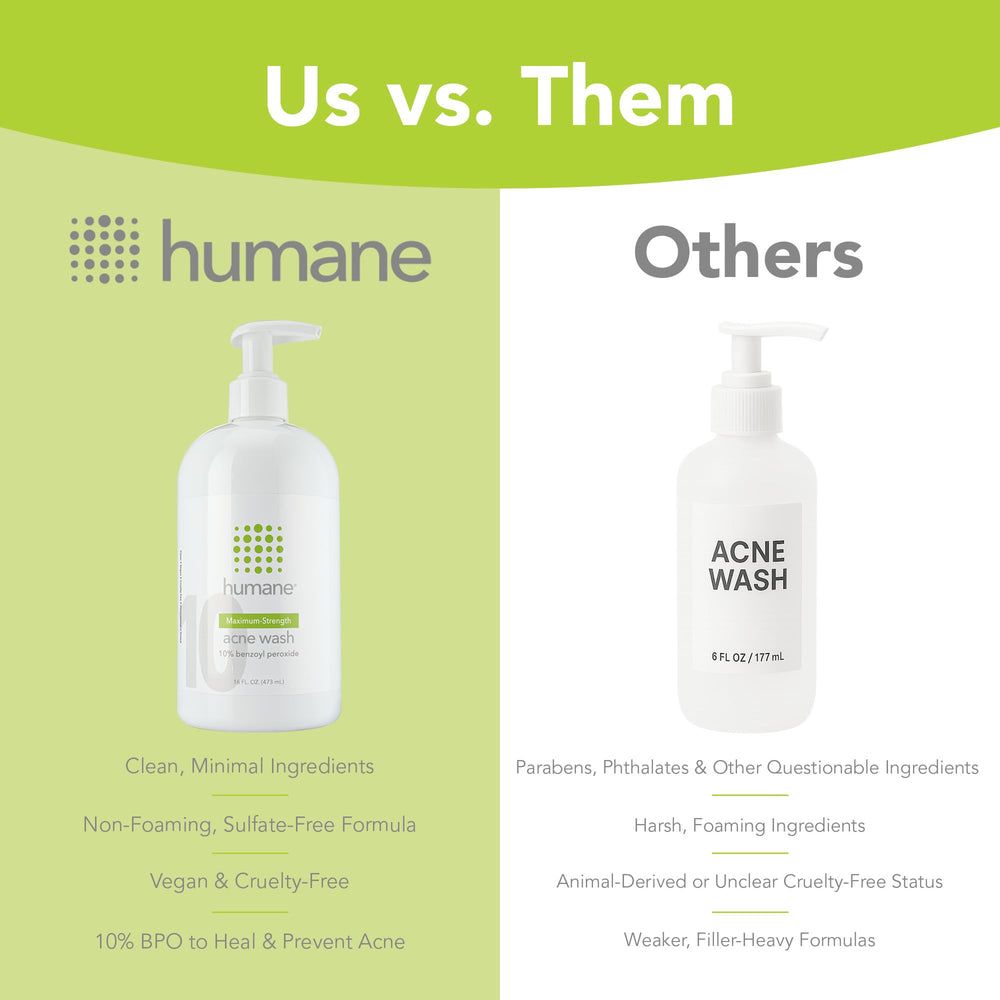 Bathroom scene with Humane Acne Wash on the counter for routine use.