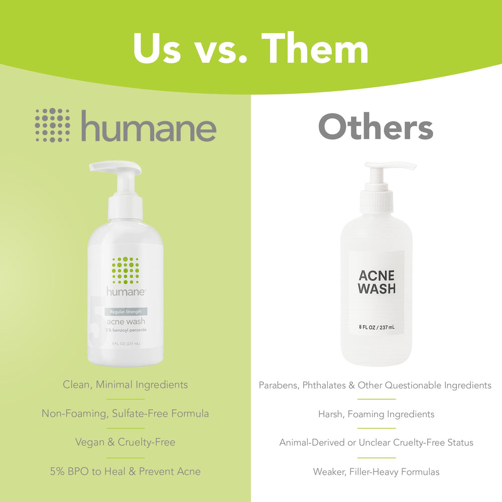humane benzoyl peroxide face wash cruelty-free PETA badge signals vegan skincare.