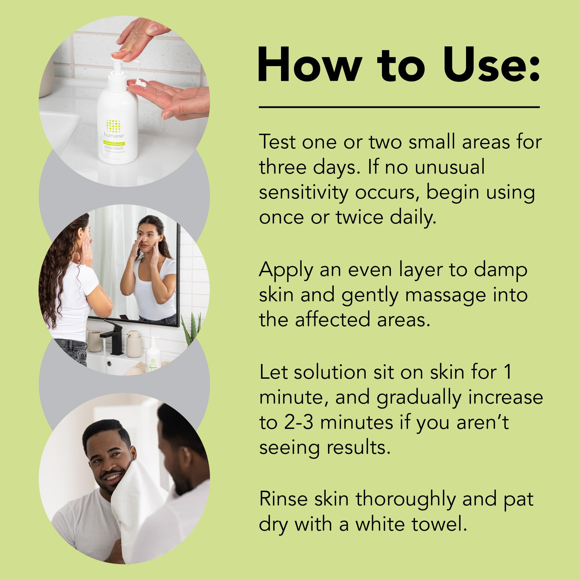 humane face wash application on damp skin for gentle cleansing.