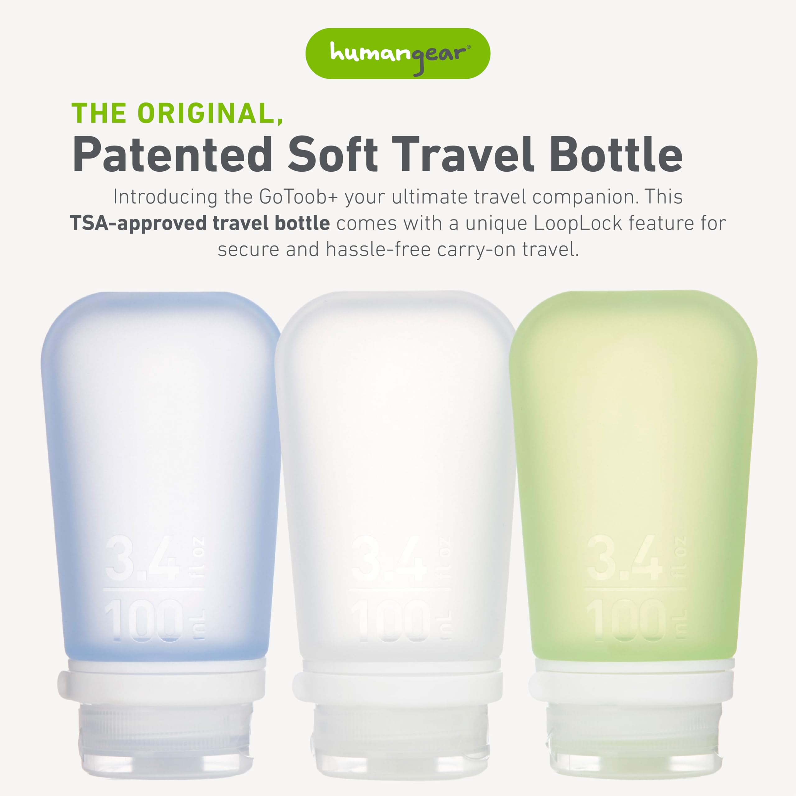 humangear GoToob+ large blue bottle, easy labeling for quick identification