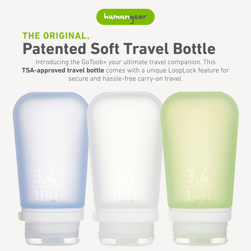 humangear GoToob+ large blue bottle, easy labeling for quick identification