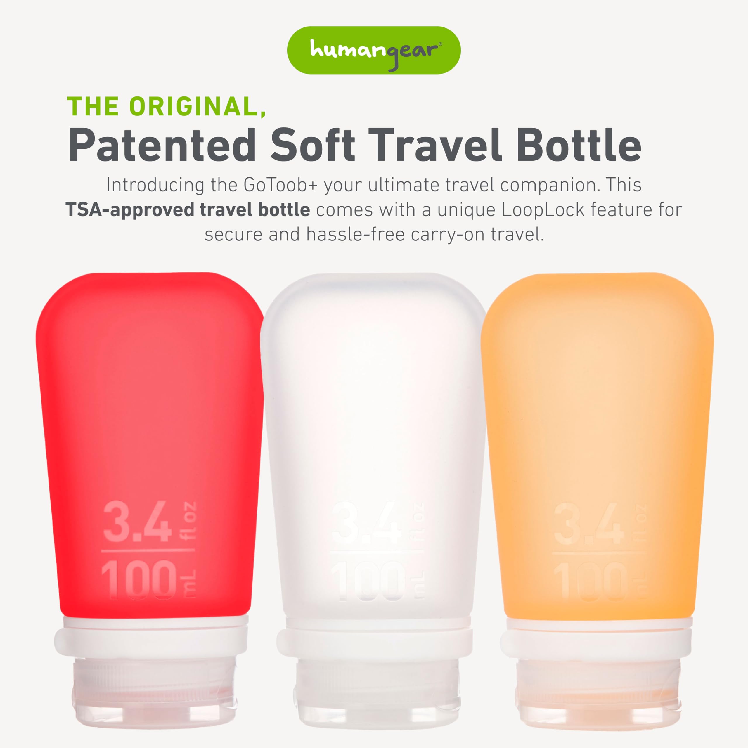 humangear GoToob+ contoured tube image demonstrates stable fill and easy cleaning.