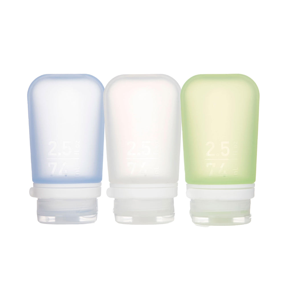 humangear GoToob+ 3-Pack bottles with closed lids for leak-proof carry-on travel