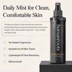 Humanroots face mist 6oz bottle cools and resets skin after cleansing.