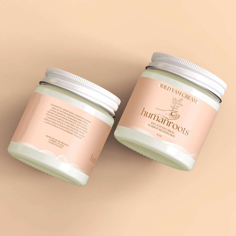 Humanroots Wild Yam Cream variants unscented and herb-infused side by side