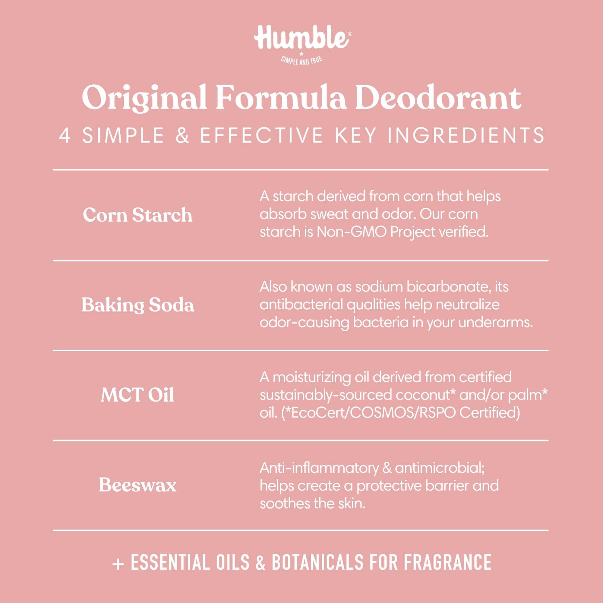 Humble Brands baking soda and MCT oil content supports odor control and skin-friendly care.