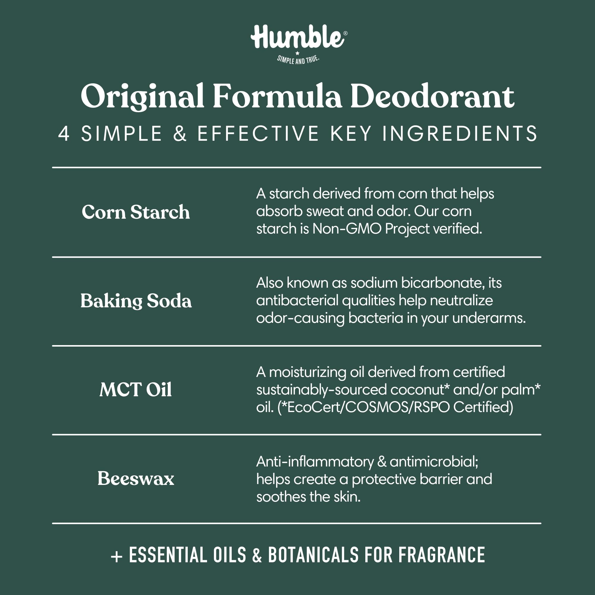 Humble Brands deodorant bottle on wood background with forest-inspired Black Spruce scent.