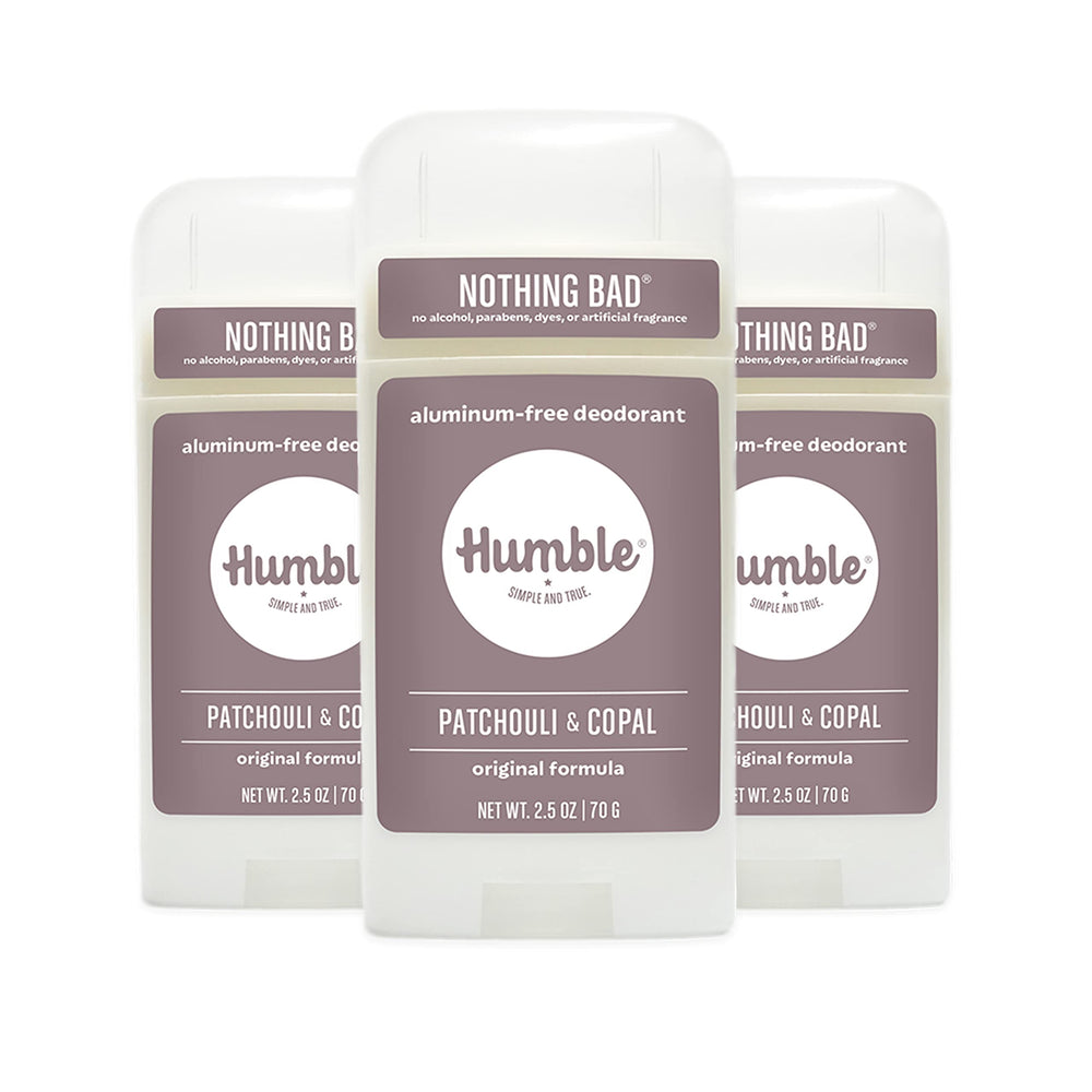 Humble Brands Original Formula aluminum-free deodorant bottle showcases clean, simple ingredients for everyday wear.