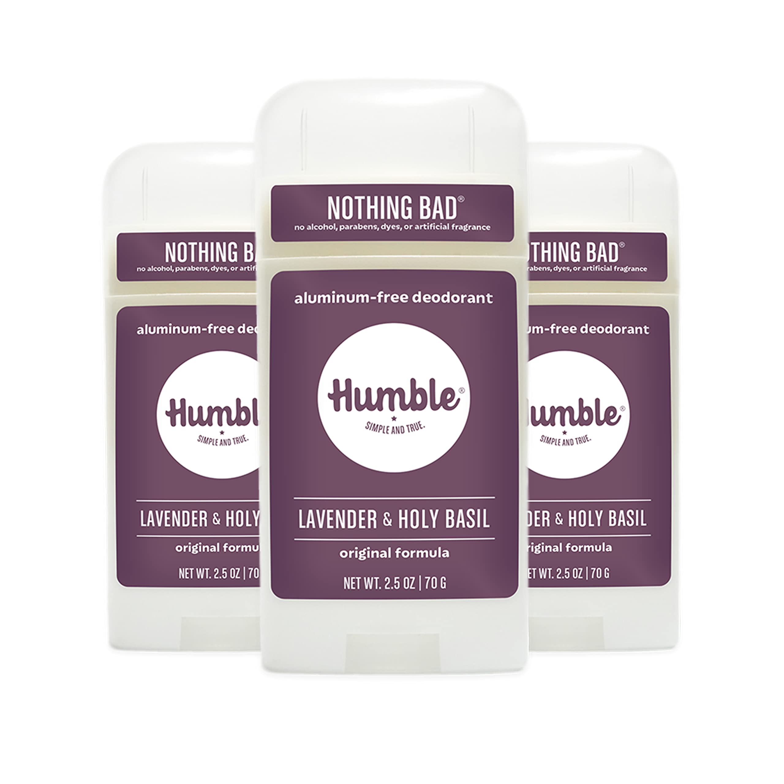 Humble Brands Original Formula deodorant bottle showing aluminum-free protection and odor control.