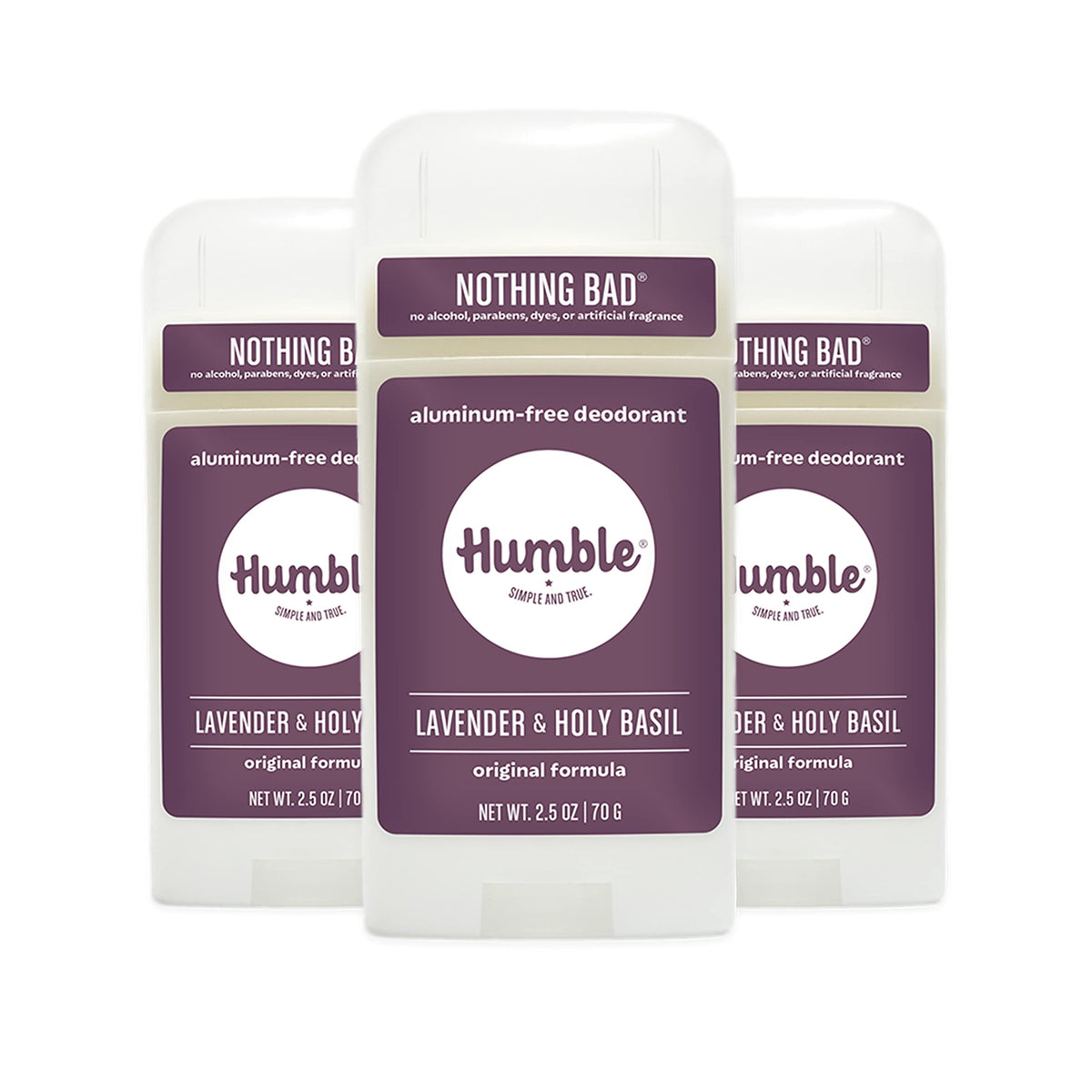 Humble Brands Original Formula deodorant bottle showing aluminum-free protection and odor control.