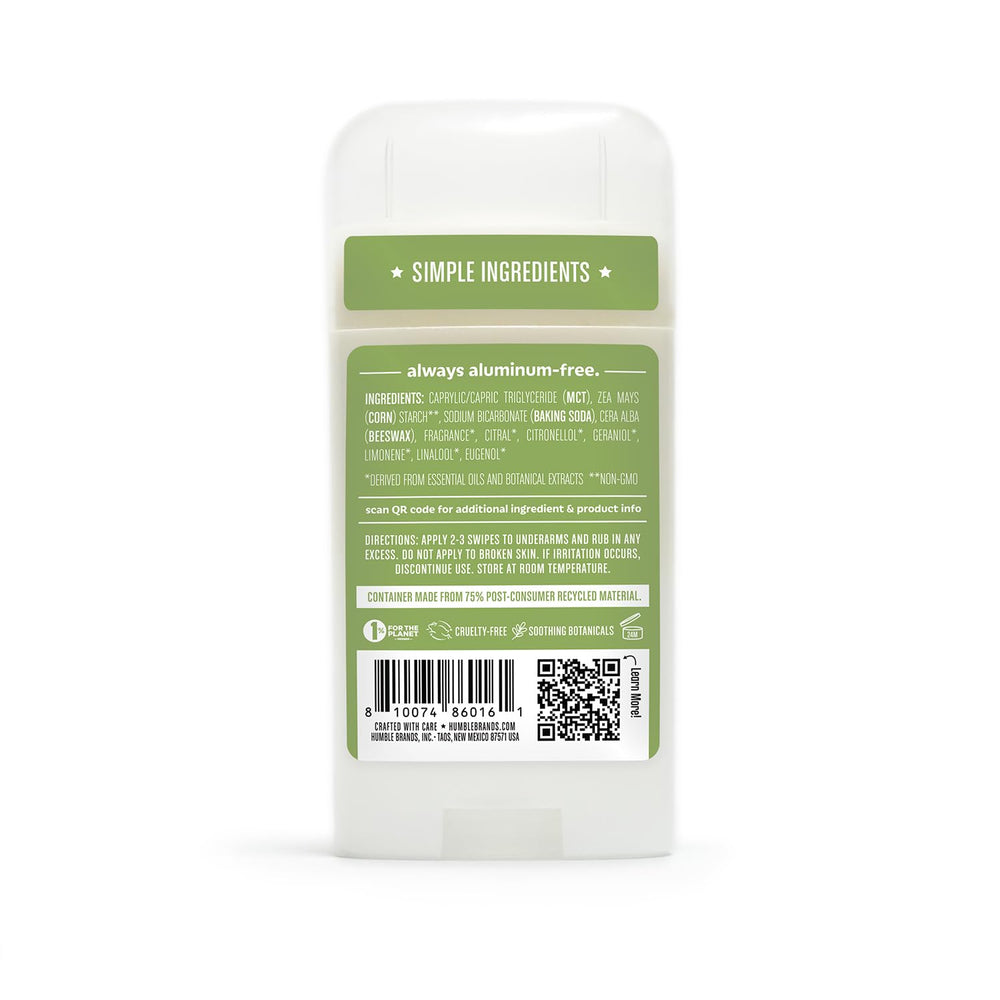 HUMBLE BRANDS ingredients close-up emphasizes baking soda and essential oils.