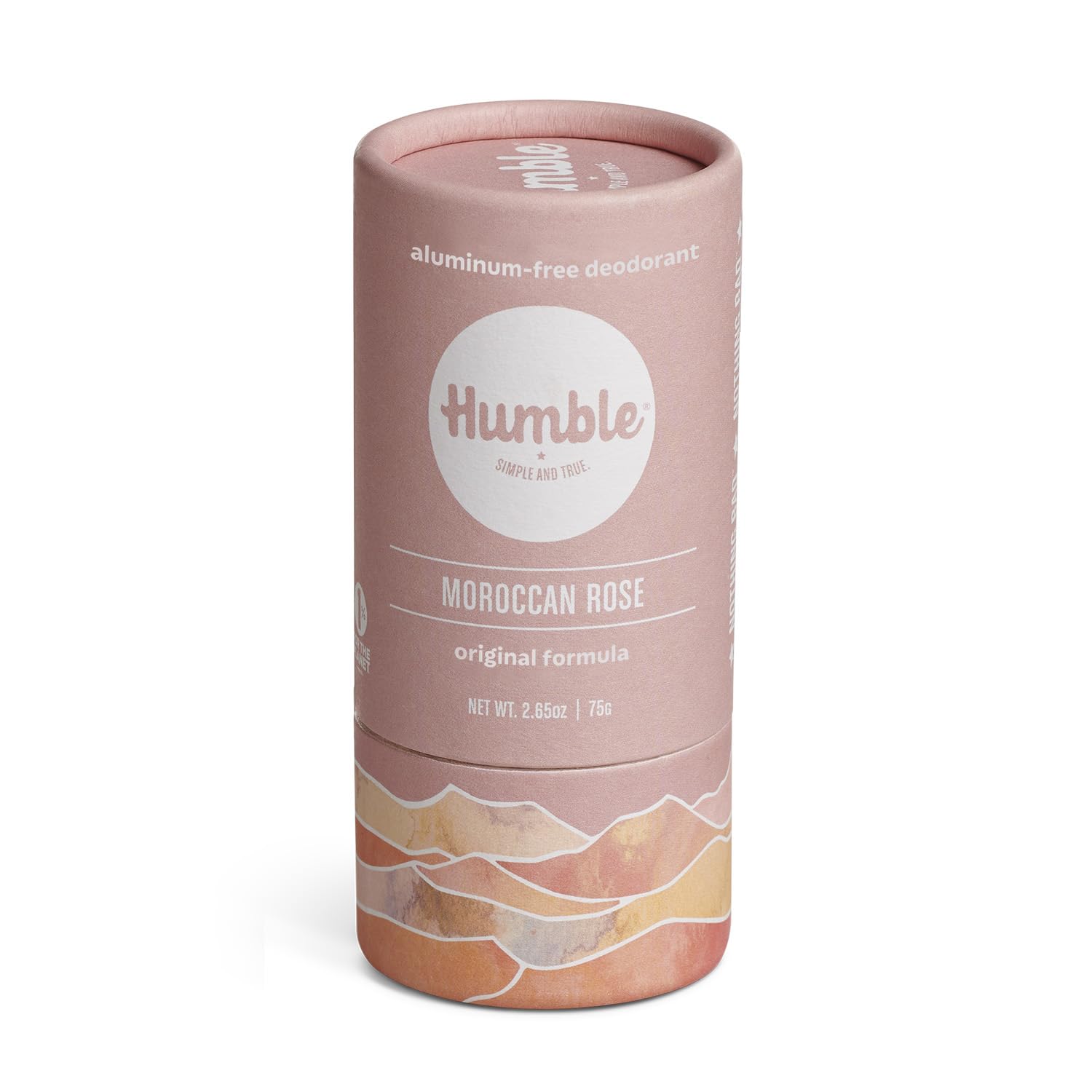 Humble Brands Original Formula Moroccan Rose packaging shows plastic-free, biodegradable design.