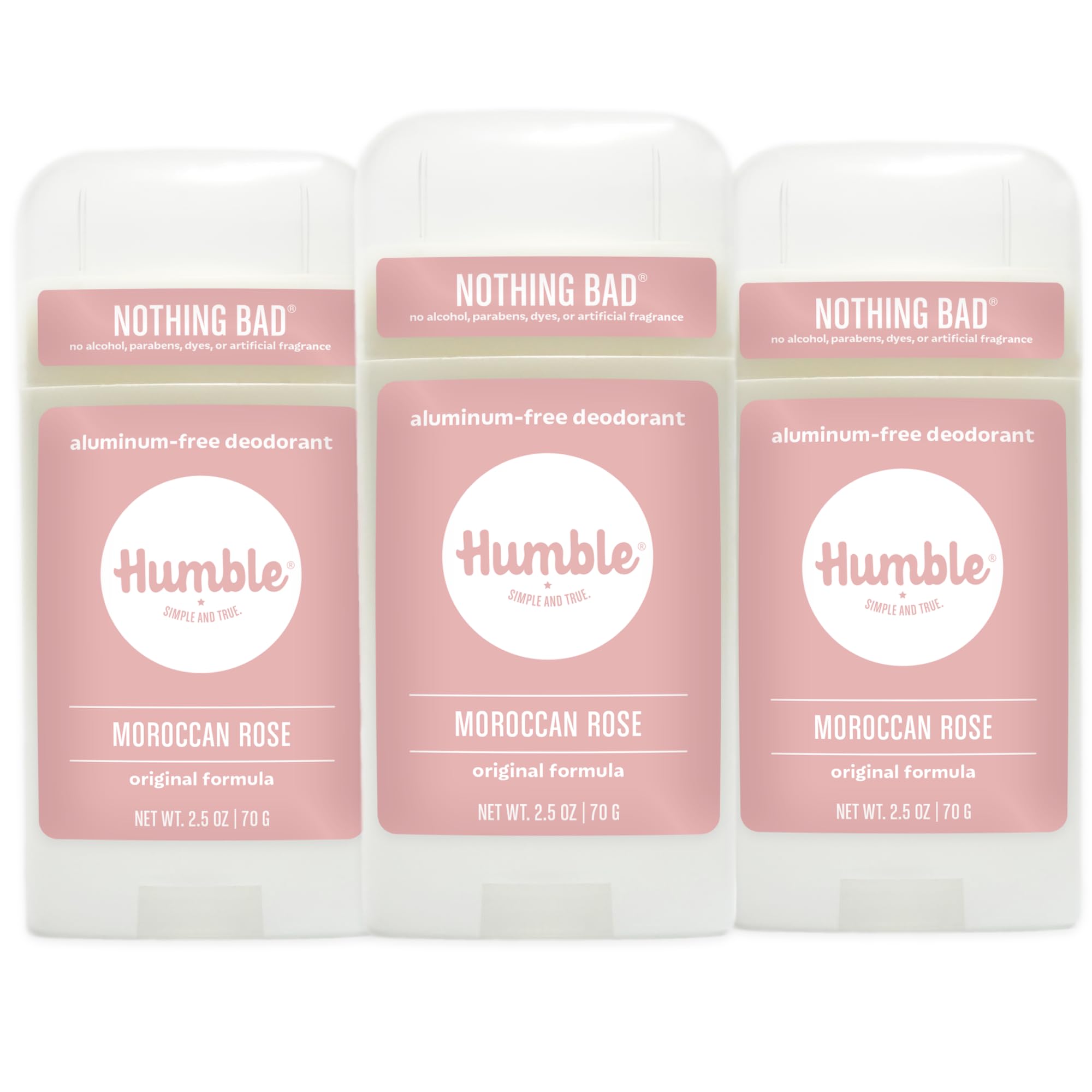 Humble Brands Original Formula Deodorant Moroccan Rose tube offers long-lasting odor control.