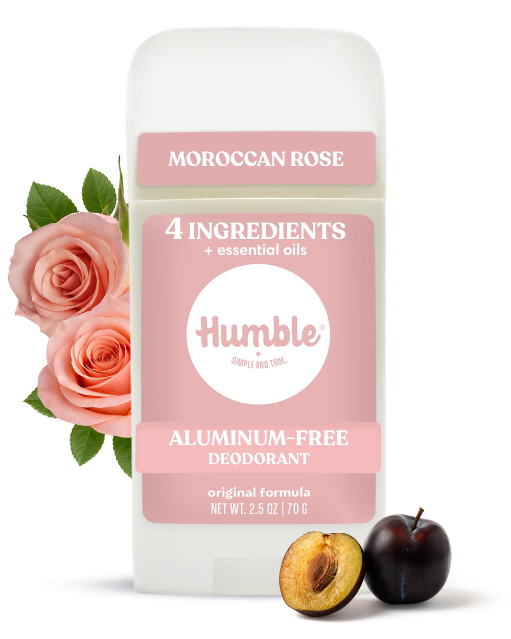 HUMBLE Moroccan Rose front stick showing clean minimalist label and floral scent benefit