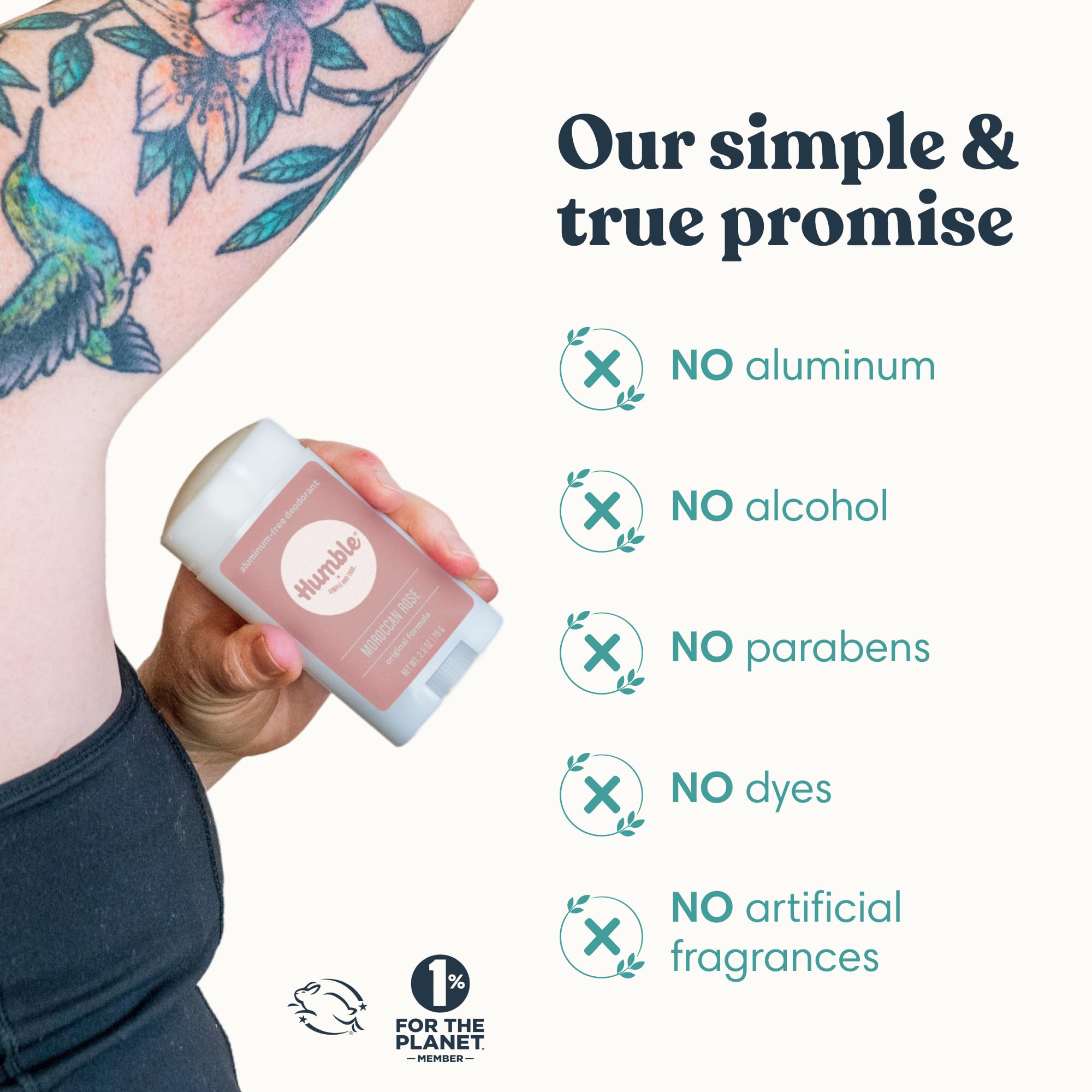 HUMBLE Moroccan Rose packaging label detail showing scent notes and clean ingredient transparency benefit