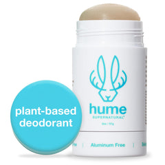 Hume Supernatural after-rain packaging shows aluminum-free, fresh scent protection.