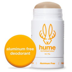 Hume Supernatural amber-woods deodorant-stick with aluminum-free odor protection.