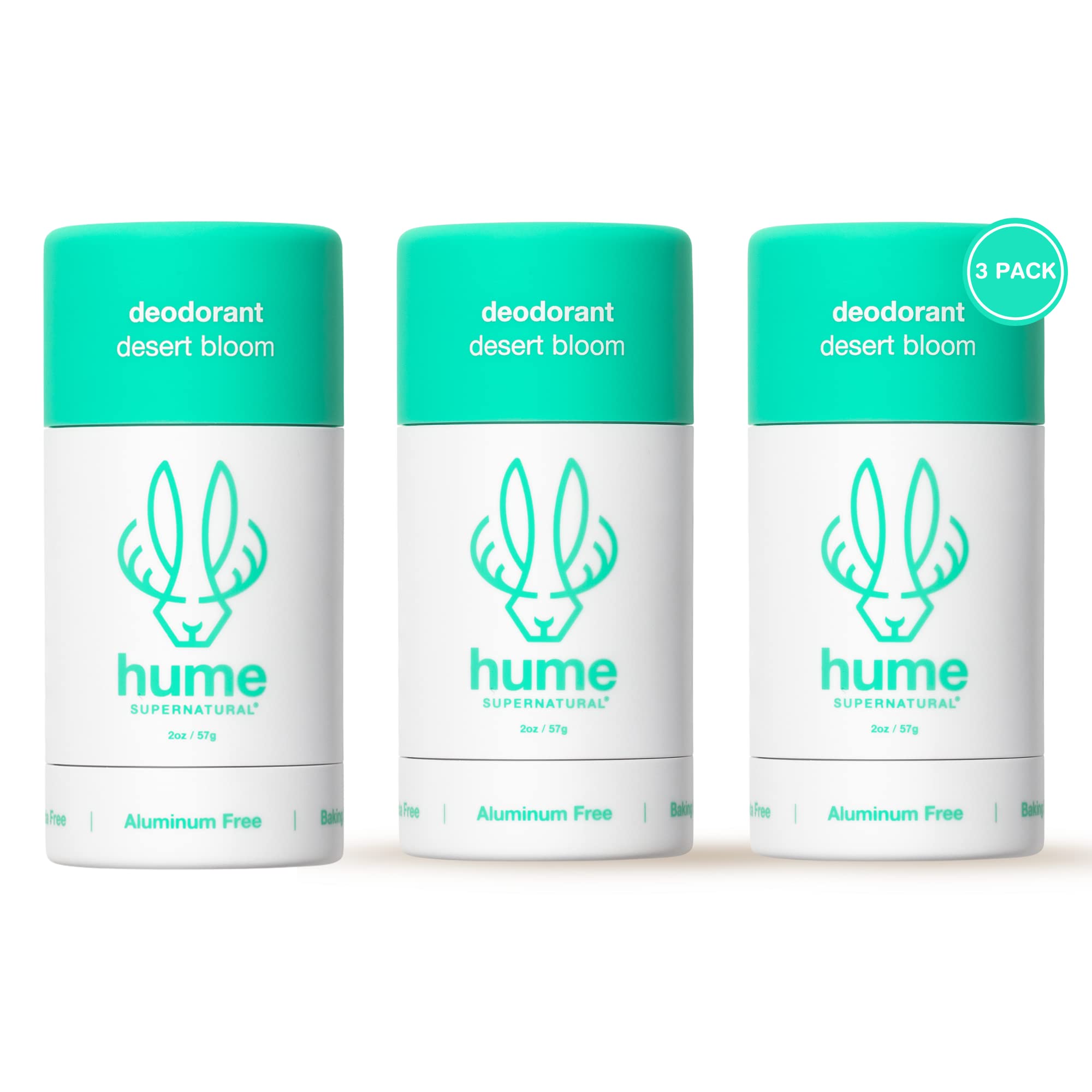 Hume Supernatural Desert Bloom 3-pack packaging featuring aluminum-free roll-on.