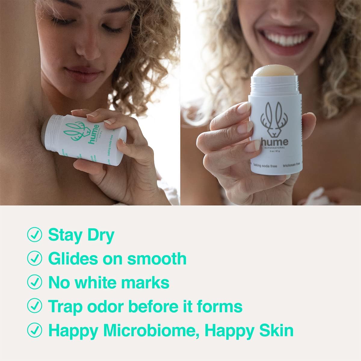 Hume Supernatural roll-on dries quickly to keep underarms dry after workouts.