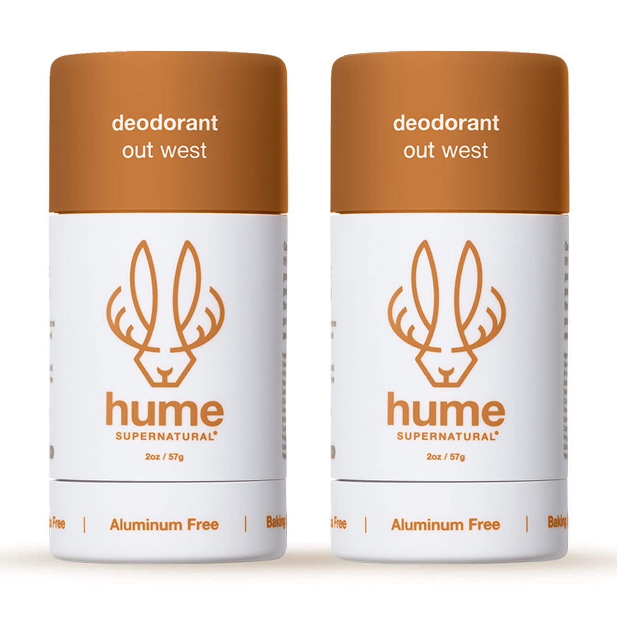 Hume Supernatural Out West 2-pack box packaging highlights clean, aluminum-free deodorant.