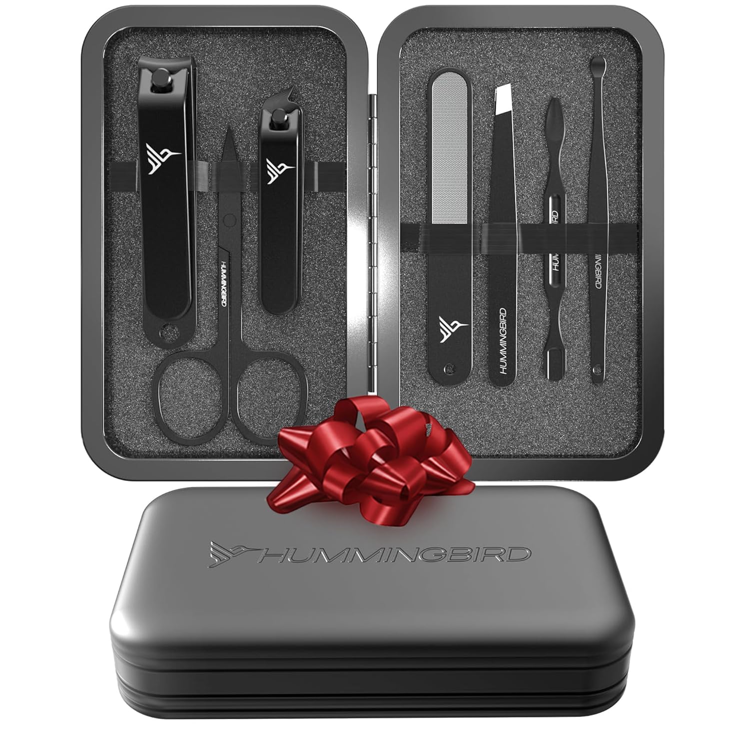 Hummingbird seven-piece manicure kit with case for on-the-go grooming.
