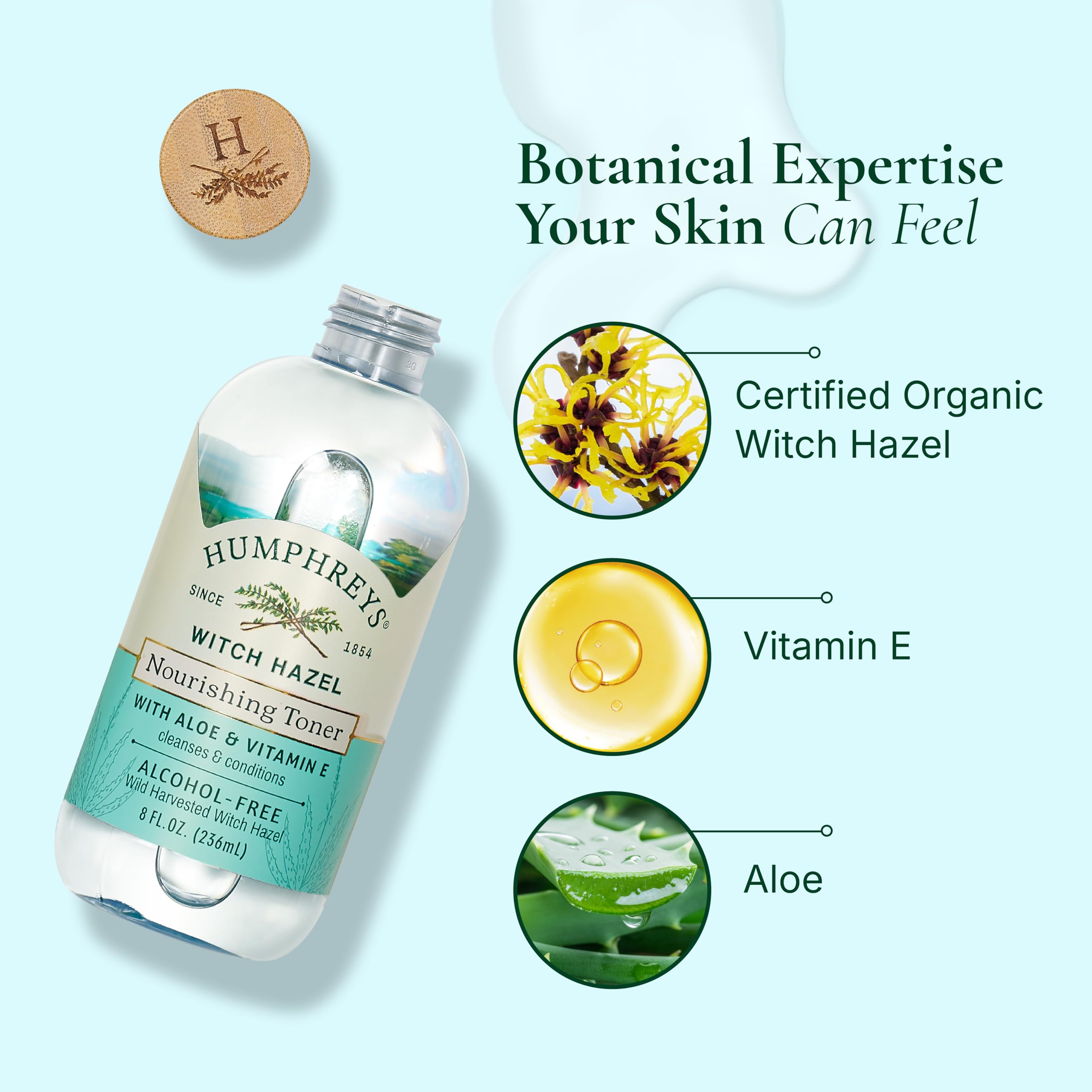 Humphreys Witch Hazel Toner with Aloe and Vitamin E boosts hydrated skin