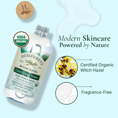 Humphreys Wild Harvest Witch Hazel plant emphasizes organic origins and sustainability.