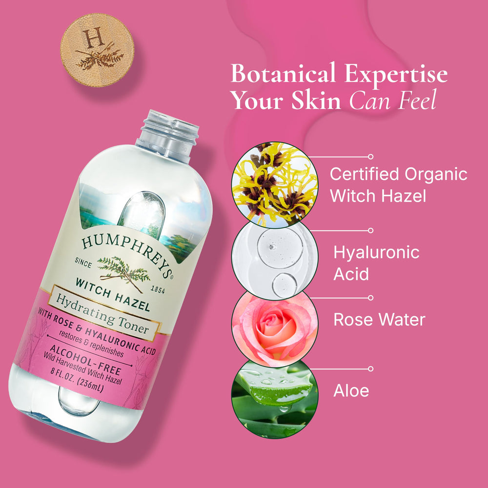 Humphreys toner forest-harvest setting emphasizes natural, wild-grown witch hazel.