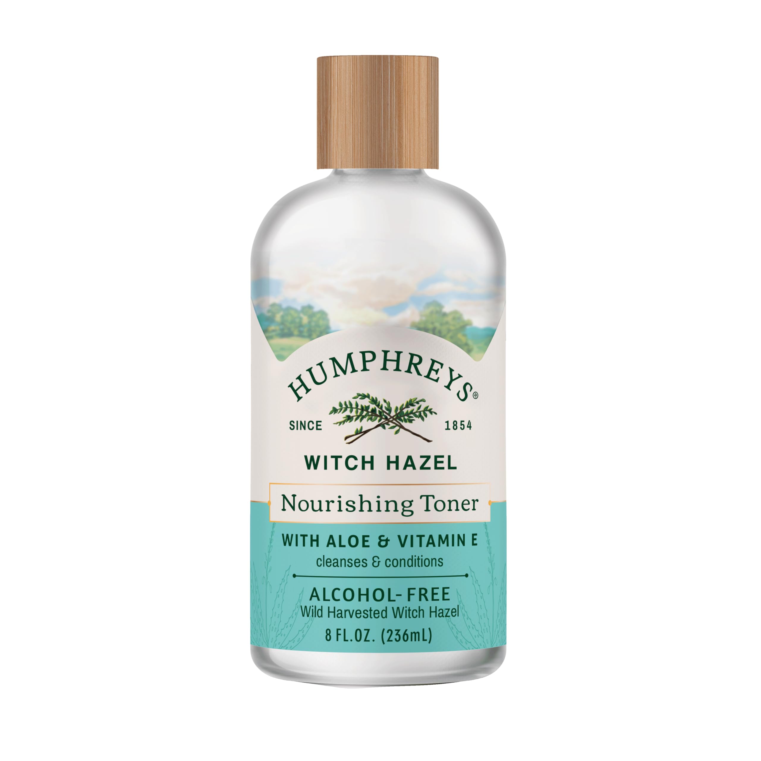 Humphreys Witch Hazel Nourishing Toner bottle front shows alcohol-free hydration for sensitive skin