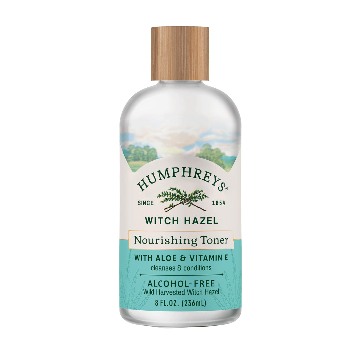 Humphreys Witch Hazel Nourishing Toner bottle front shows alcohol-free hydration for sensitive skin