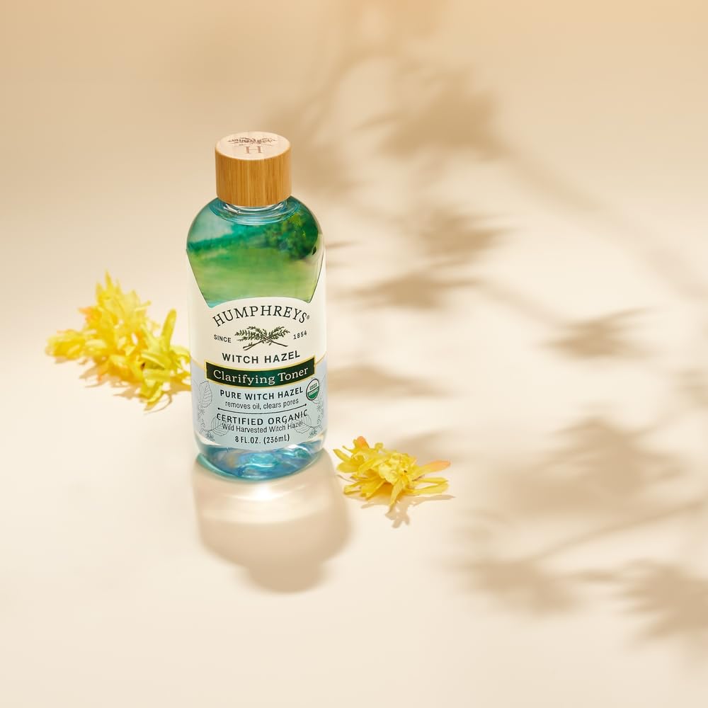 Humphreys Witch Hazel Toner label shows vegan and dye-free promises.