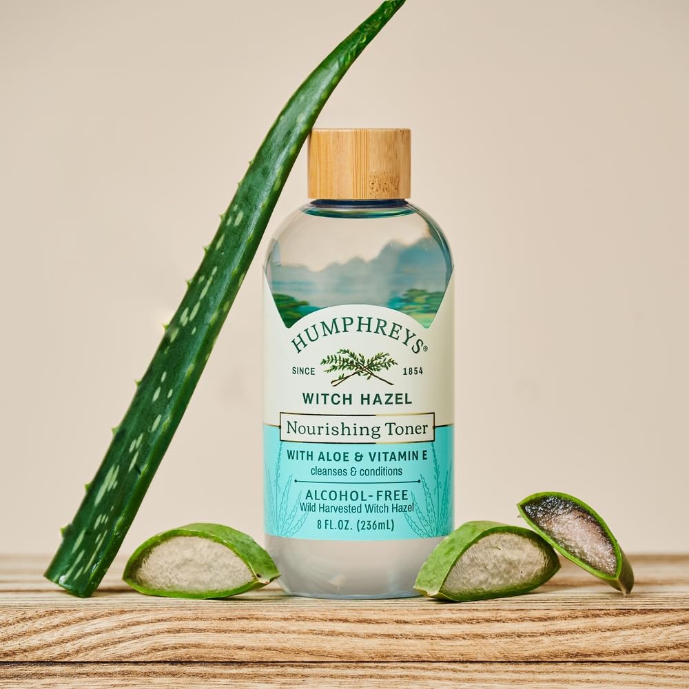 Humphreys Witch Hazel Toner back label highlights vegan, dermatologist-tested formula