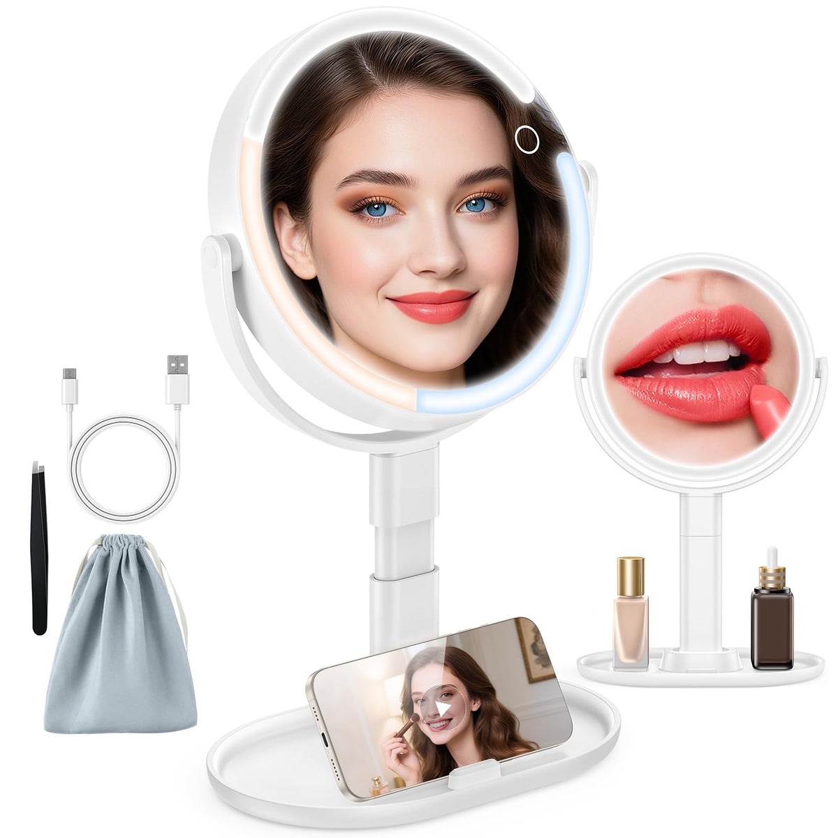 HUNCAB 15X/1X magnification mirror shows precise details for makeup tasks