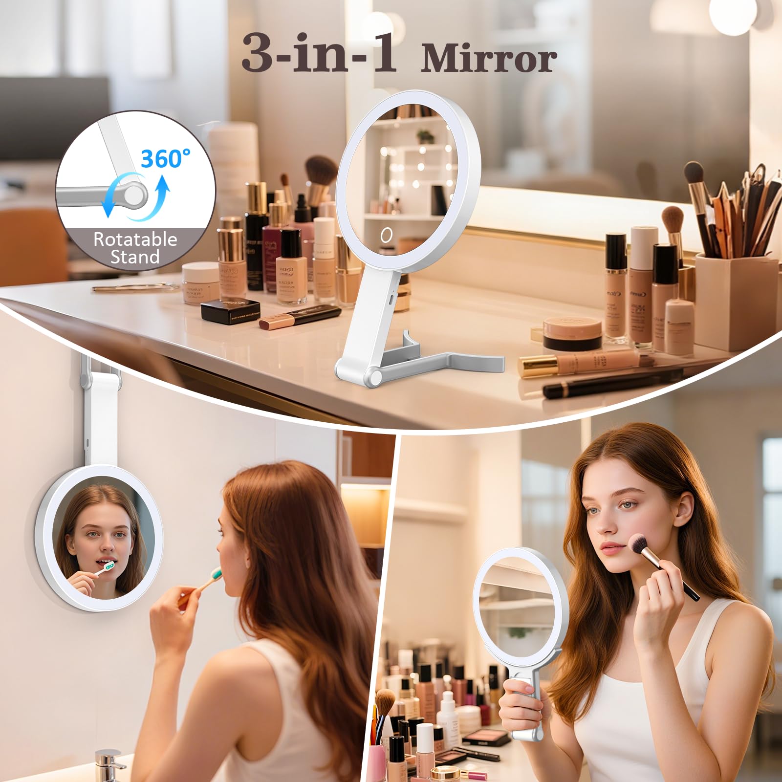HUNCAB 3-in-1 mirror desktop stand view for precise makeup checks