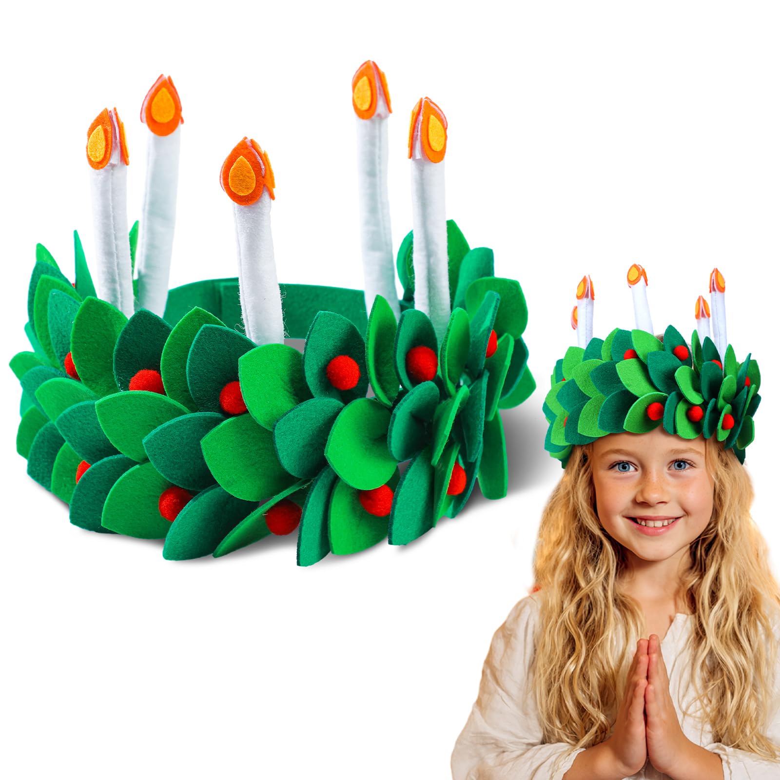 HunnmingRe Christmas St. Lucia Crown Candle in green-red for festive celebrations