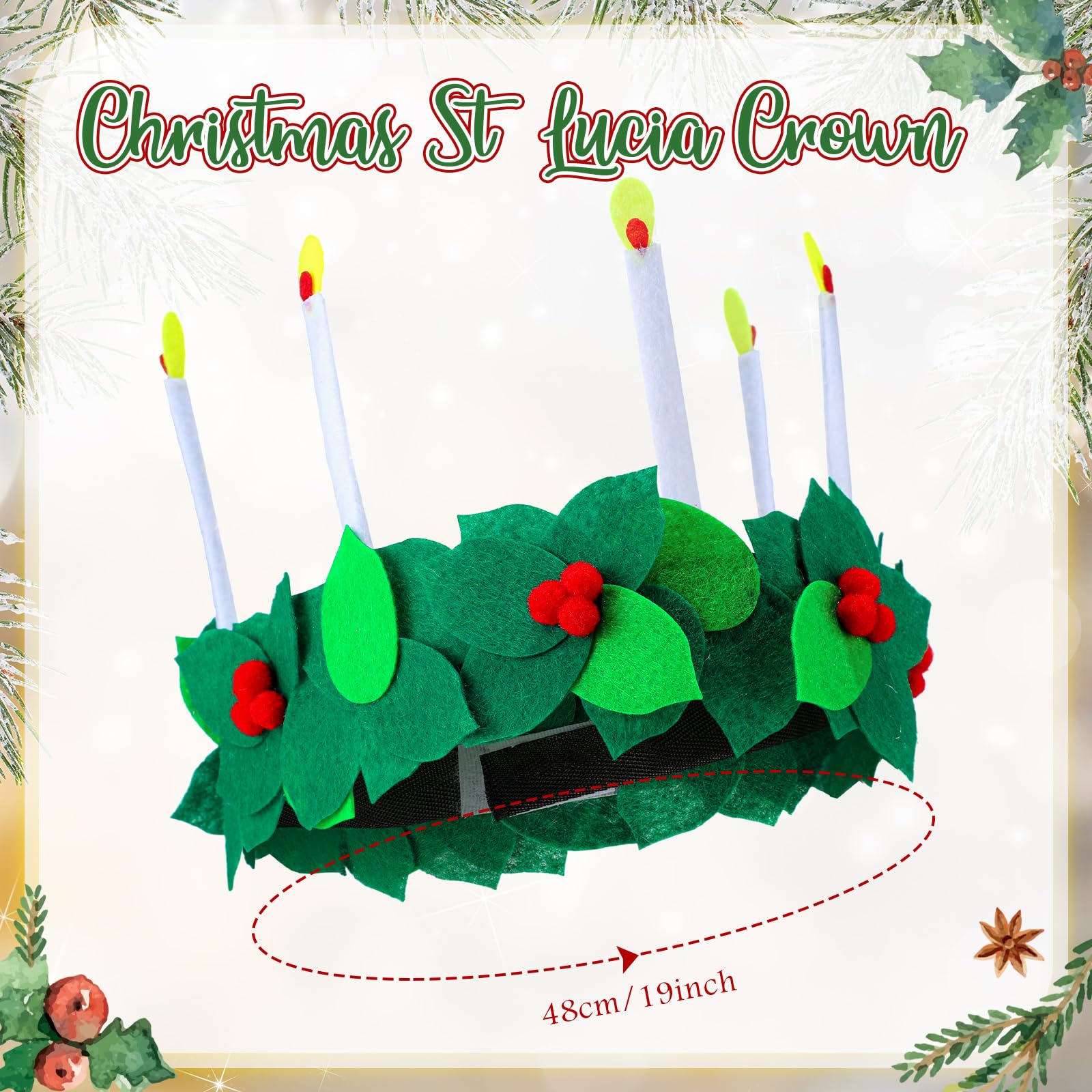 HunnmingRe St. Lucia crown multicolor glow complements Nordic traditions and holiday outfits.