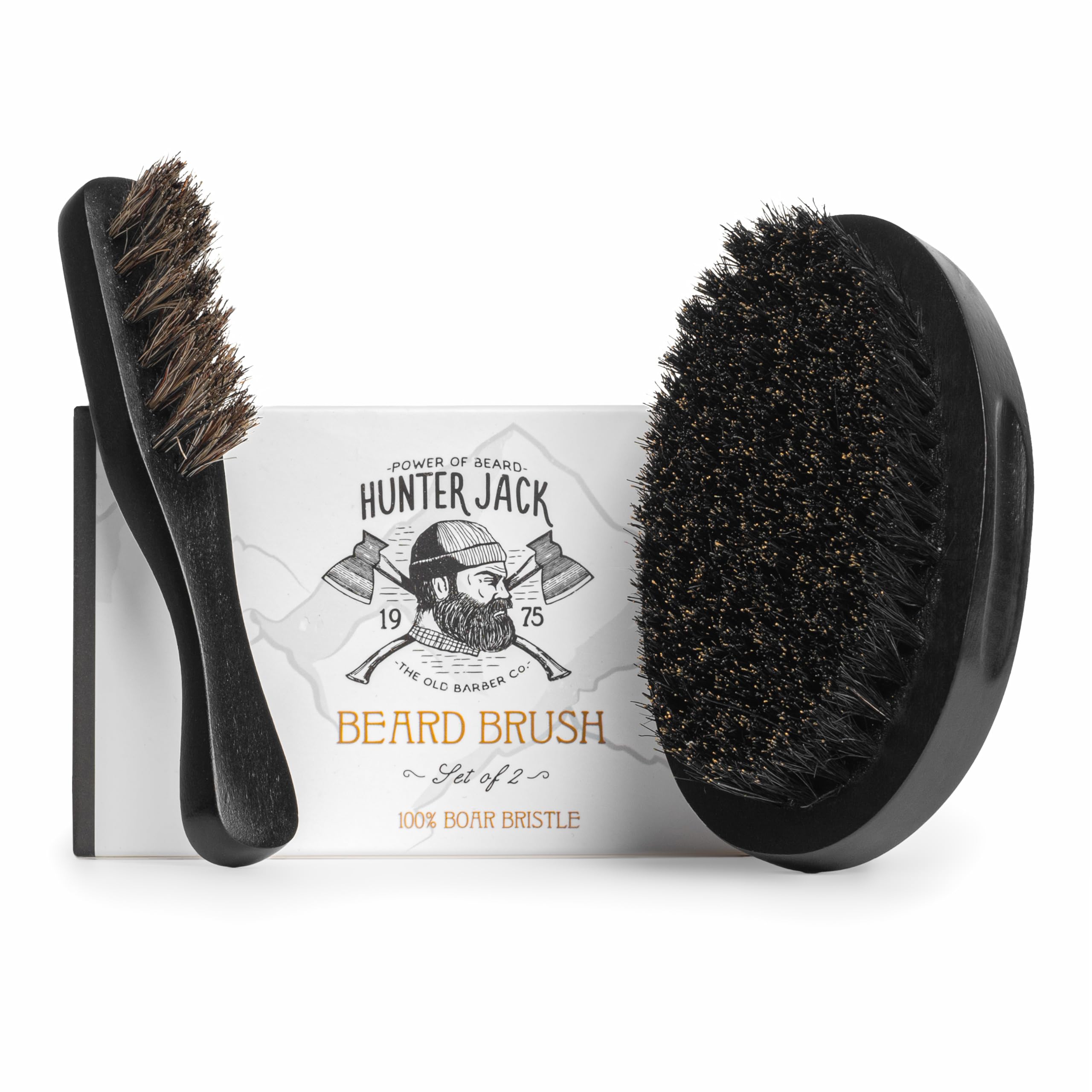 Hunter Jack beard brush close-up featuring natural boar bristles for detangling and shine.