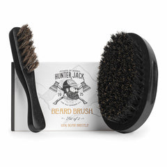Hunter Jack beard brush close-up featuring natural boar bristles for detangling and shine.